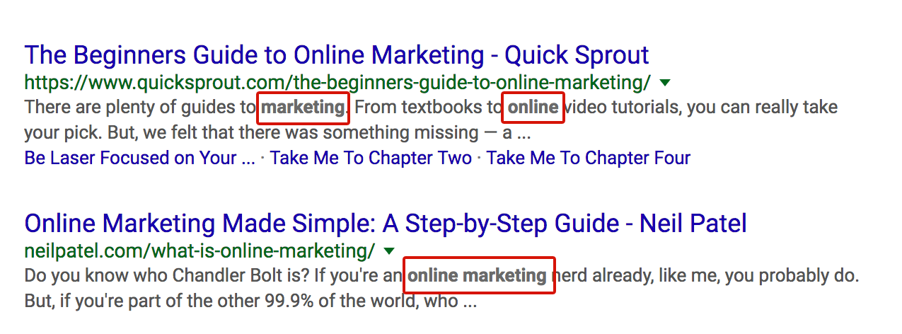 related keywords appears as bold texts on SERP snippets