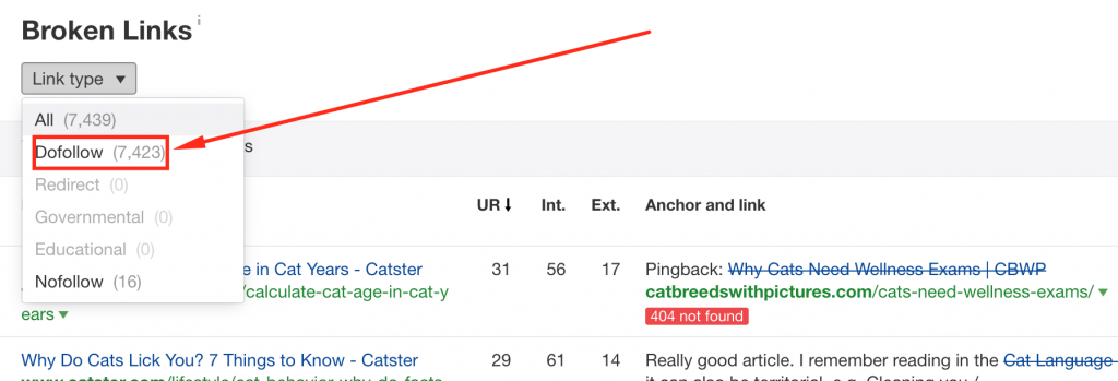 Filter only the do follow links broken links
