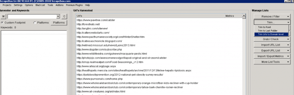 Trim urls to domain level using scrapebox
