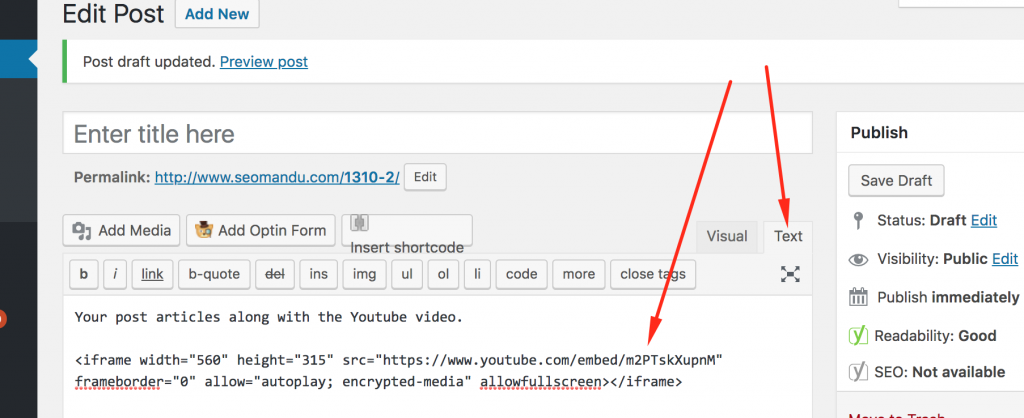 Insert your Youtube video in wordpress post